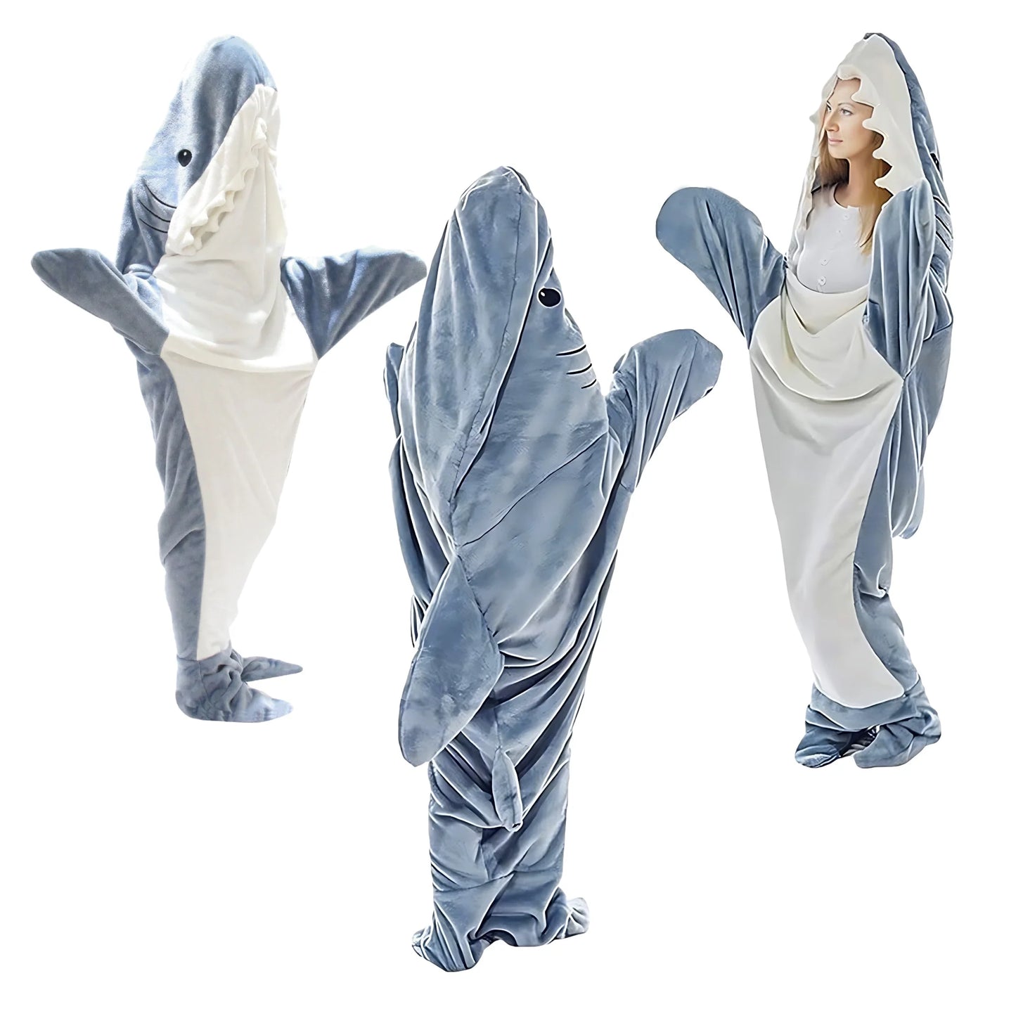 Shark Blanket - Wearable Blanket for Adult Kids, Super Soft Cozy Flannel Hoodie, Shark Onesie, Shark Blanket Hoodie, Shark Sleeping Bag (Gray Blue, S)