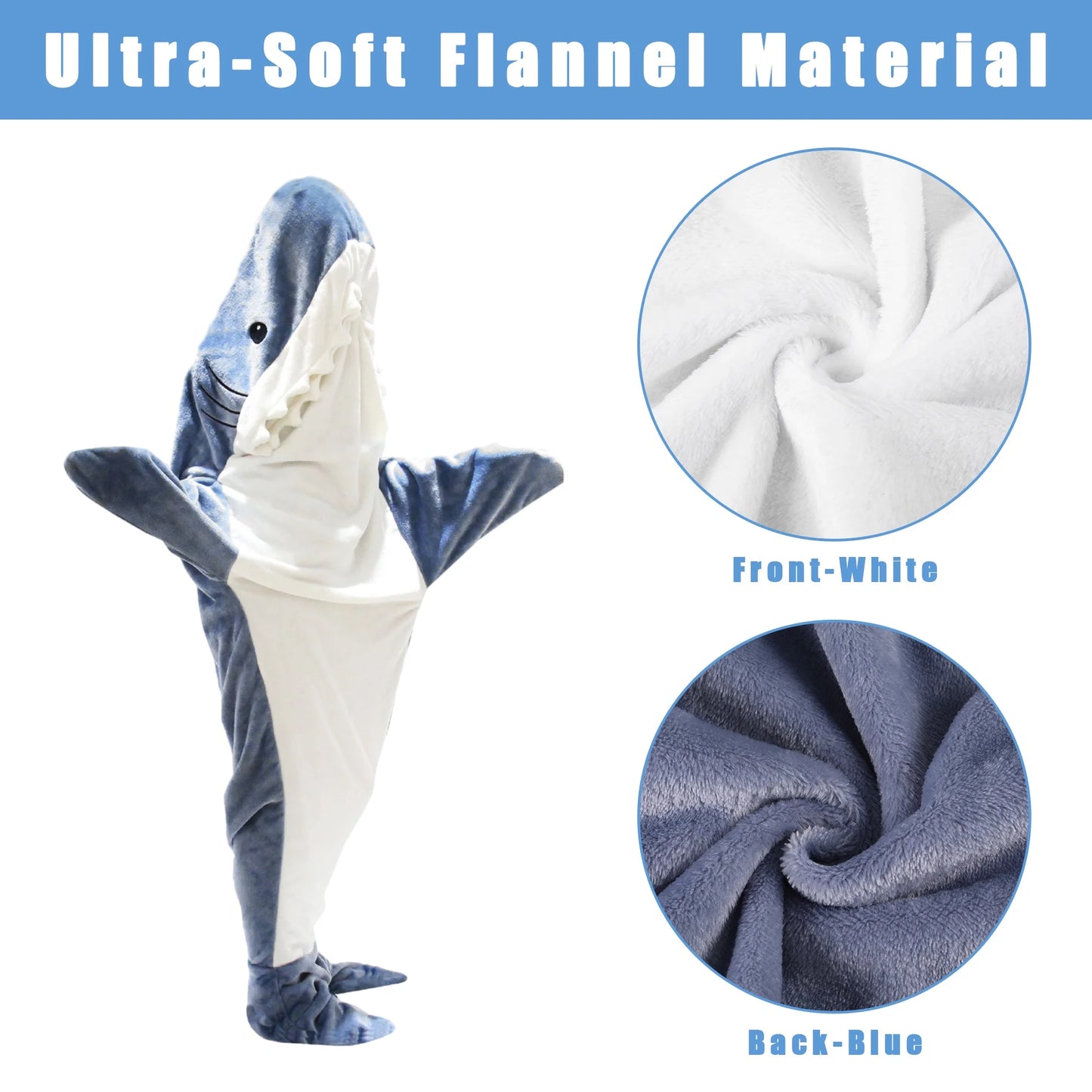 Shark Blanket - Wearable Blanket for Adult Kids, Super Soft Cozy Flannel Hoodie, Shark Onesie, Shark Blanket Hoodie, Shark Sleeping Bag (Gray Blue, S)