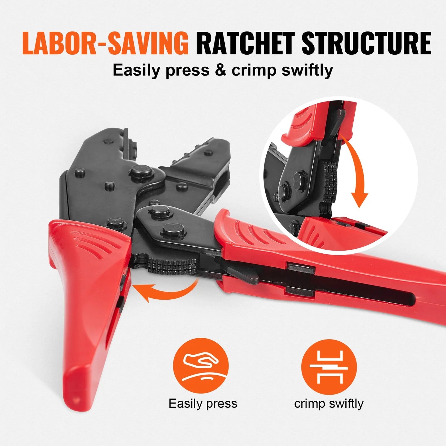 VEVOR Ratcheting Crimping Tool Set for Insulated Electrical Connectors AWG22-10 with Wire Stripper and 210Pcs Heat Shrink Tubes Labor-Saving Ratcheting Wire Crimp Pliers