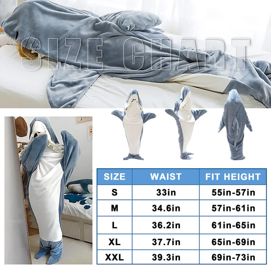 Shark Blanket - Wearable Blanket for Adult Kids, Super Soft Cozy Flannel Hoodie, Shark Onesie, Shark Blanket Hoodie, Shark Sleeping Bag (Gray Blue, S)